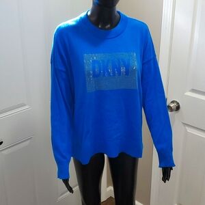 DKNY Cobalt Blue Glitter Sparkle Sweater Sweatshirt Size Large Worn Once